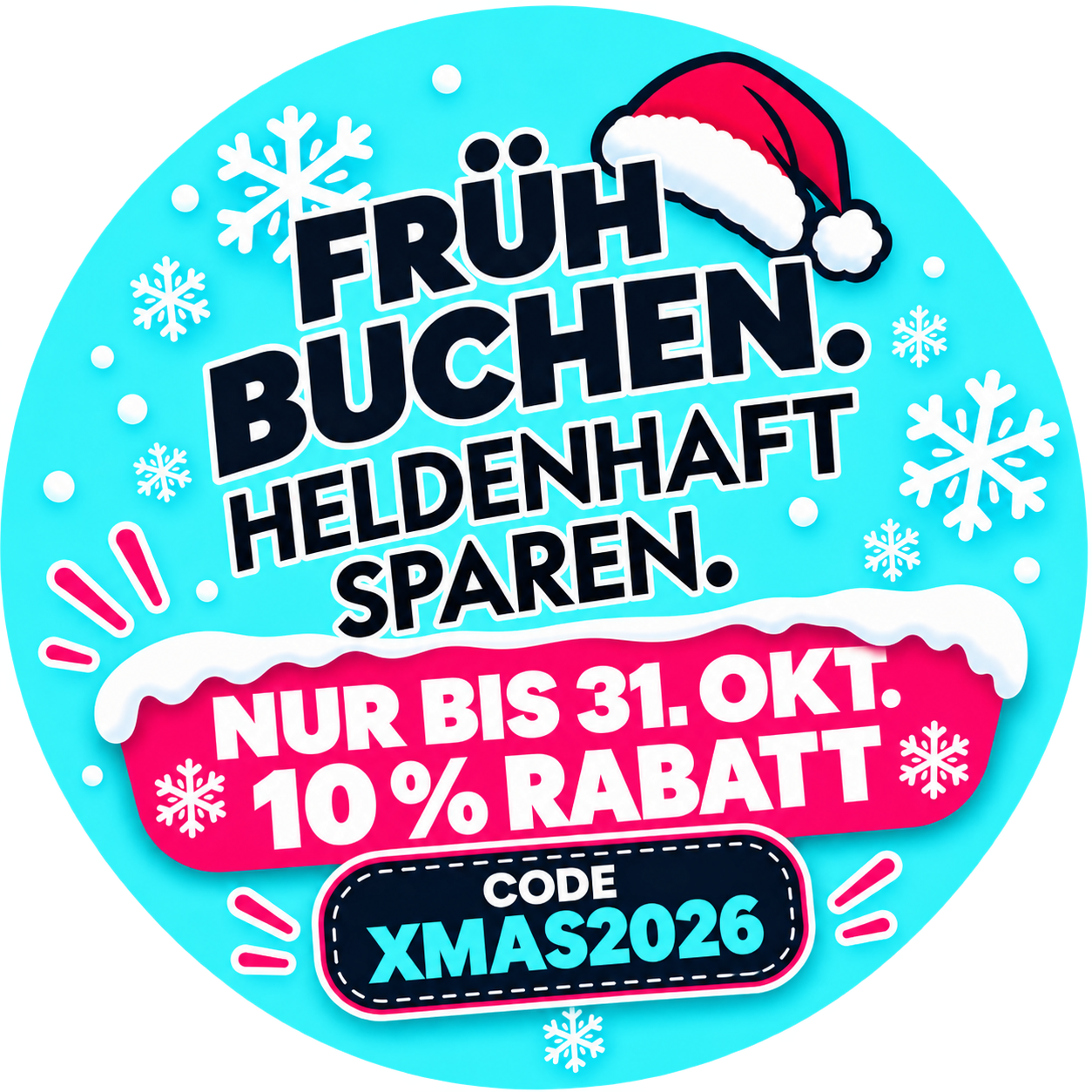 10 Prozent Frühbucherrabatt bis 31. Oktober 2026 – Code XMAS2026