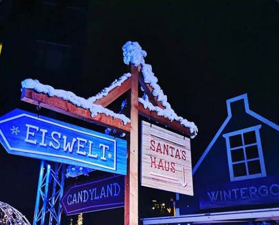 Wegweiser Eiswelt, Santa's Haus und Candyland